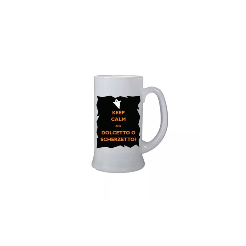 Boccale birra bicchiere con scritta dolcetto o scherzetto halloween