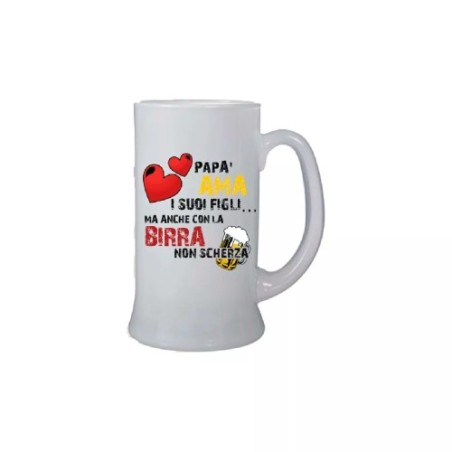 Boccale birra bicchiere ml 0,5 scritta papà ama i suoi figli idea regalo festa