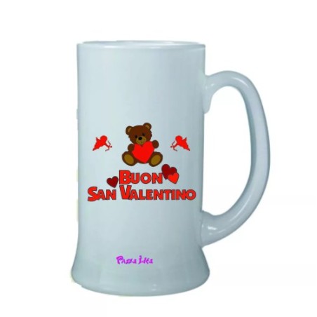 Boccale birra bicchiere scritta buon san valentino idea regalo cuore orsetto