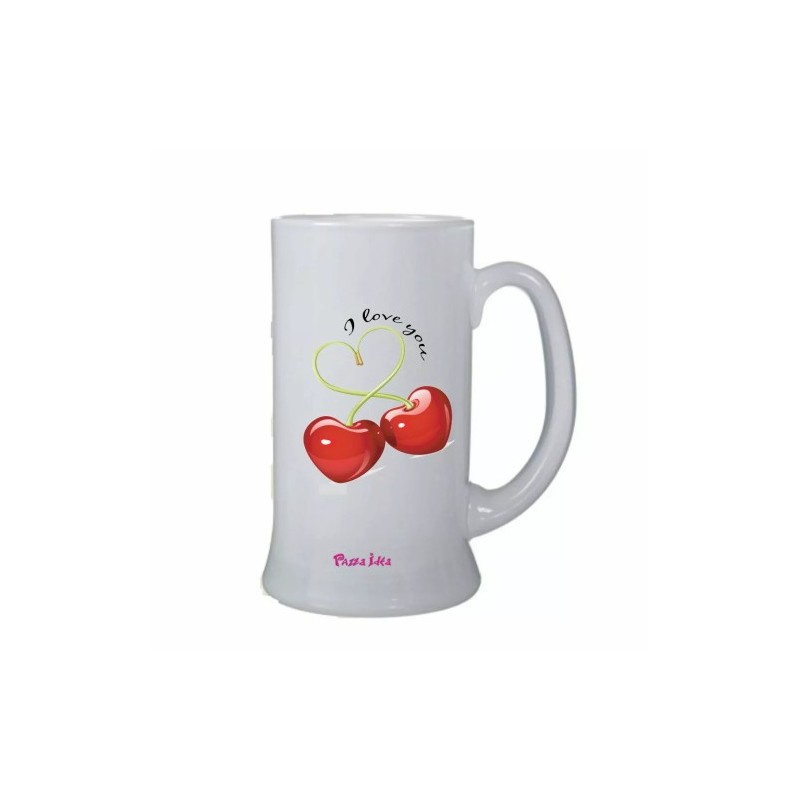 Boccale birra bicchiere scritta i love you ciliegie idea regalo san valentino