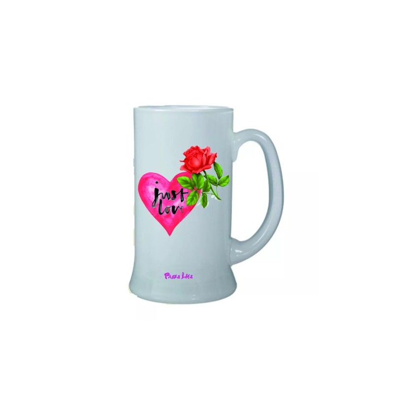 Boccale birra bicchiere scritta just love idea regalo san valentino cuore rosa