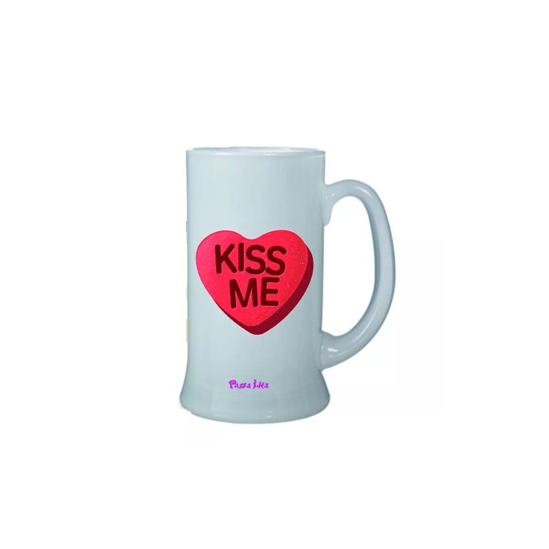 Boccale birra bicchiere scritta kiss me san valentino idea regalo cuore