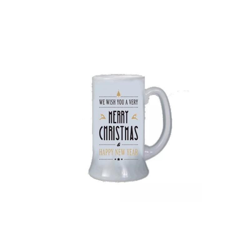 Boccale birra bicchiere scritta merry christmas happy new year regalo uomo donna