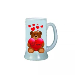 Boccale birra bicchiere scritta ti amo orsetto cuore rosso san valentino regalo