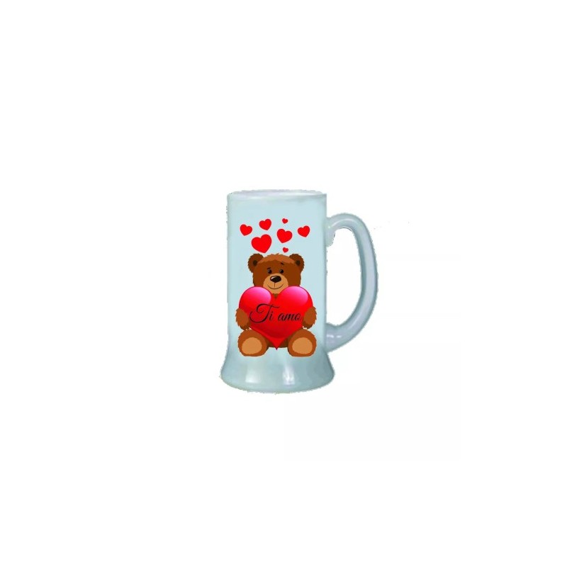 Boccale birra bicchiere scritta ti amo orsetto cuore rosso san valentino regalo