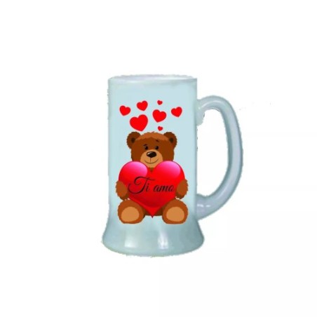 Boccale birra bicchiere scritta ti amo orsetto cuore rosso san valentino regalo