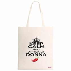 borsa ecru 34x39 scritta keep calm and arriva la donna regalo festa donna