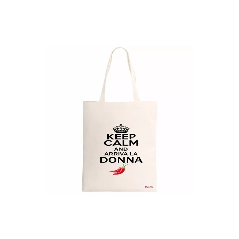 borsa ecru 34x39 scritta keep calm and arriva la donna regalo festa donna