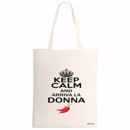 borsa ecru 34x39 scritta keep calm and arriva la donna regalo festa donna