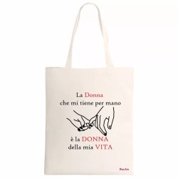 borsa ecru 34x39 scritta la donna che mi tiene per mano regalo festa donna