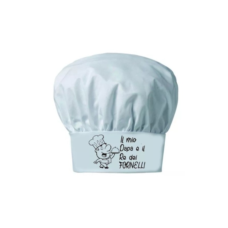 Cappello UOMO cuoco chef RE DEI FORNELLI bianco scritta PAPA' festa compleanno