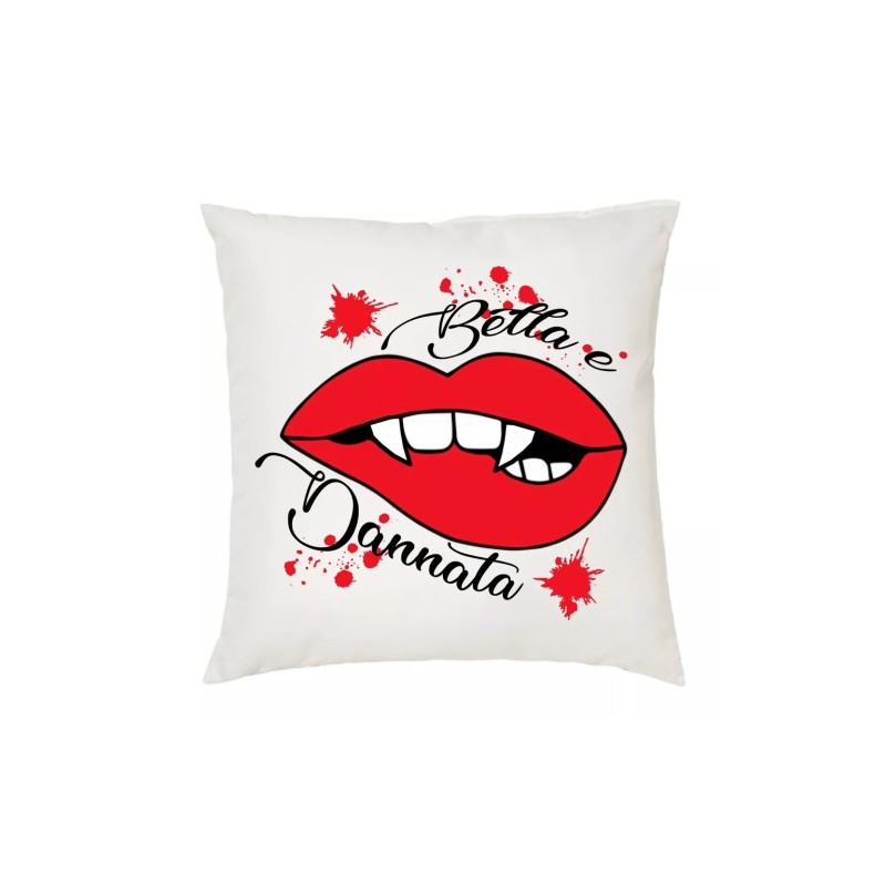 cuscino 40 x 40 cm scritta bella e dannata bocca rossa idea regalo