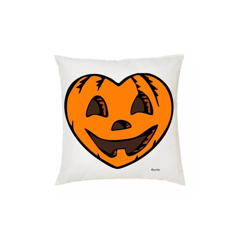 cuscino 40 x 40 con disegno cuore zucca arancione idea regalo halloween scherzo