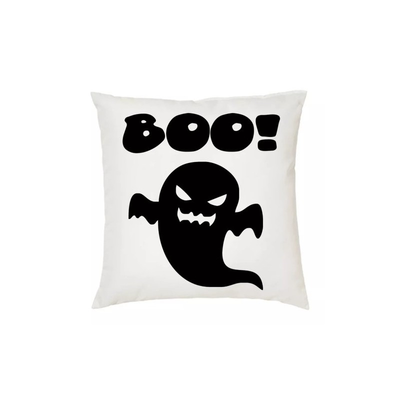 cuscino 40 x 40 con disegno fantasma e scritta boo happy halloween idea regalo