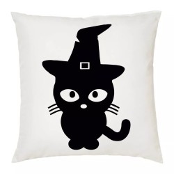 cuscino 40 x 40 con disegno gatto nero idea regalo scherzo halloween