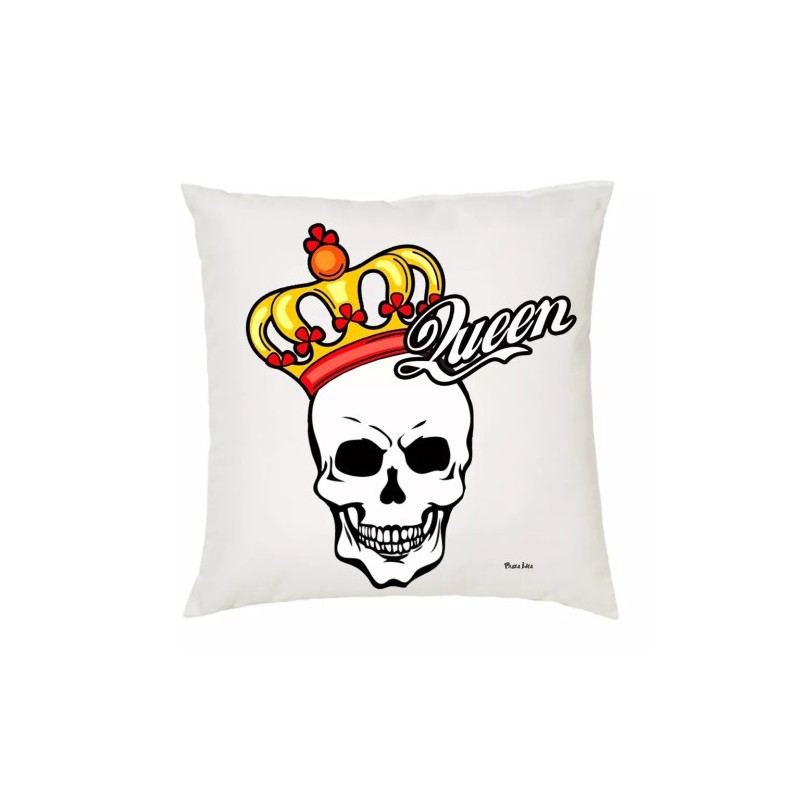 cuscino 40 x 40 con disegno teschio e scritta queen idea regalo