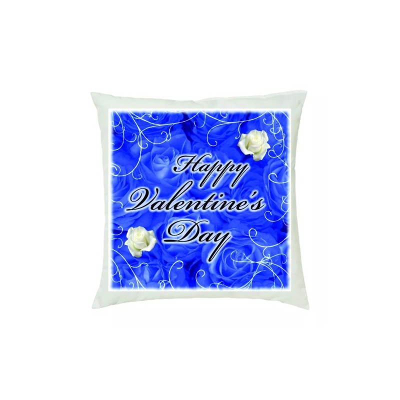 cuscino 40 x 40 con scritta happy valentine's day idea regalo amore rose bianche