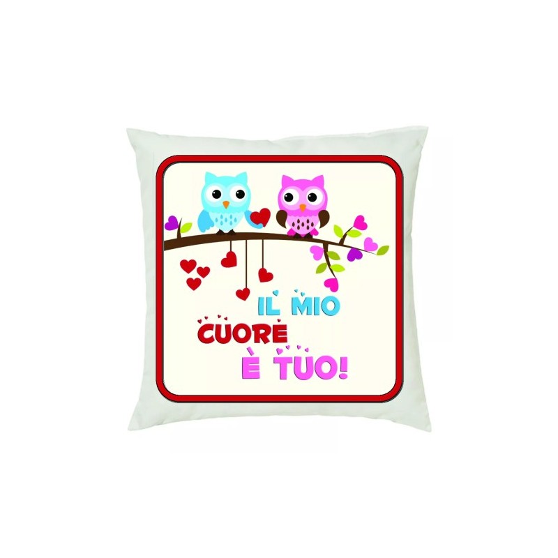 cuscino 40 x 40 con scritta il mio cuore e tuo gufo gufi idea regalo amore cuori