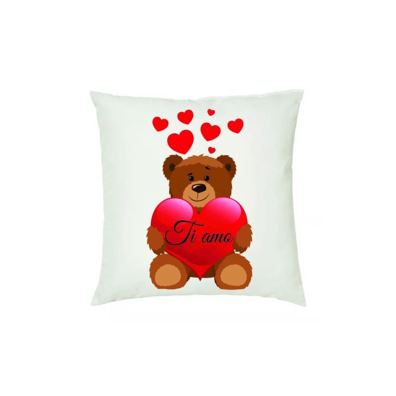 cuscino 40 x 40 con scritta ti amo orsetto cuore idea regalo san valentino