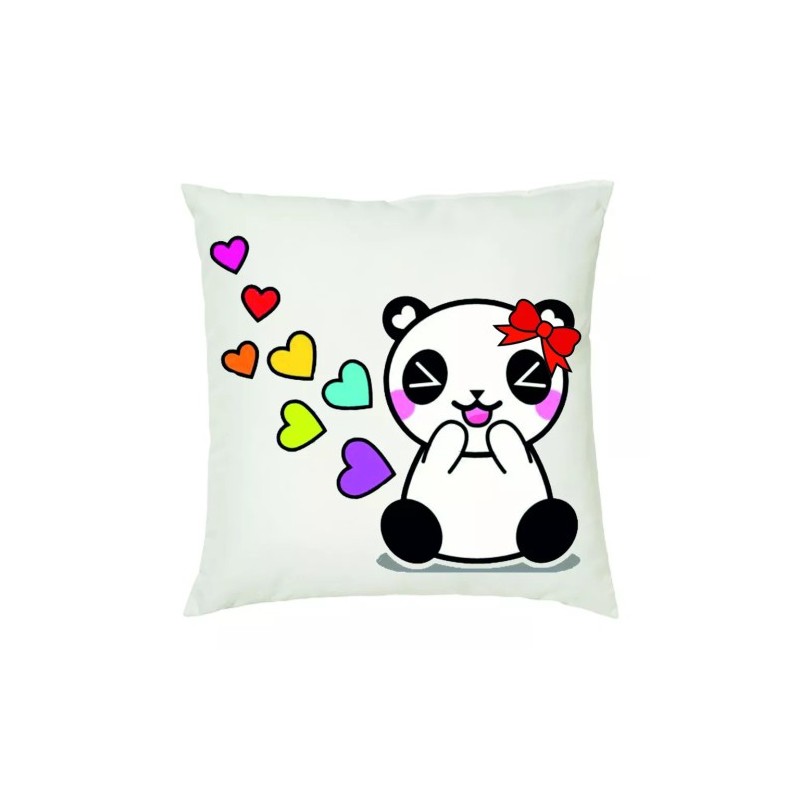 cuscino 40 x 40 disegno panda con fiocco rosso cuori colorati idea regalo amore