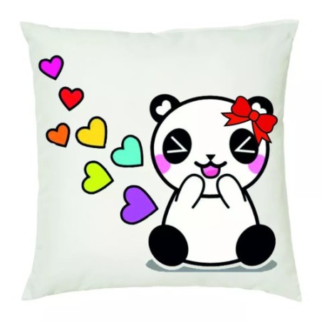 cuscino 40 x 40 disegno panda con fiocco rosso cuori colorati idea regalo amore
