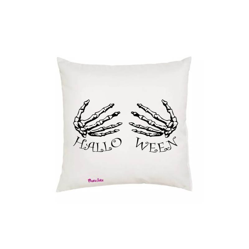 cuscino 40 x 40 scritta halloween mani scheletro regalo uomo donna