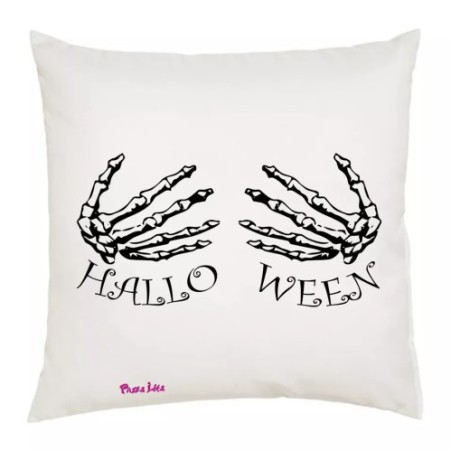 cuscino 40 x 40 scritta halloween mani scheletro regalo uomo donna