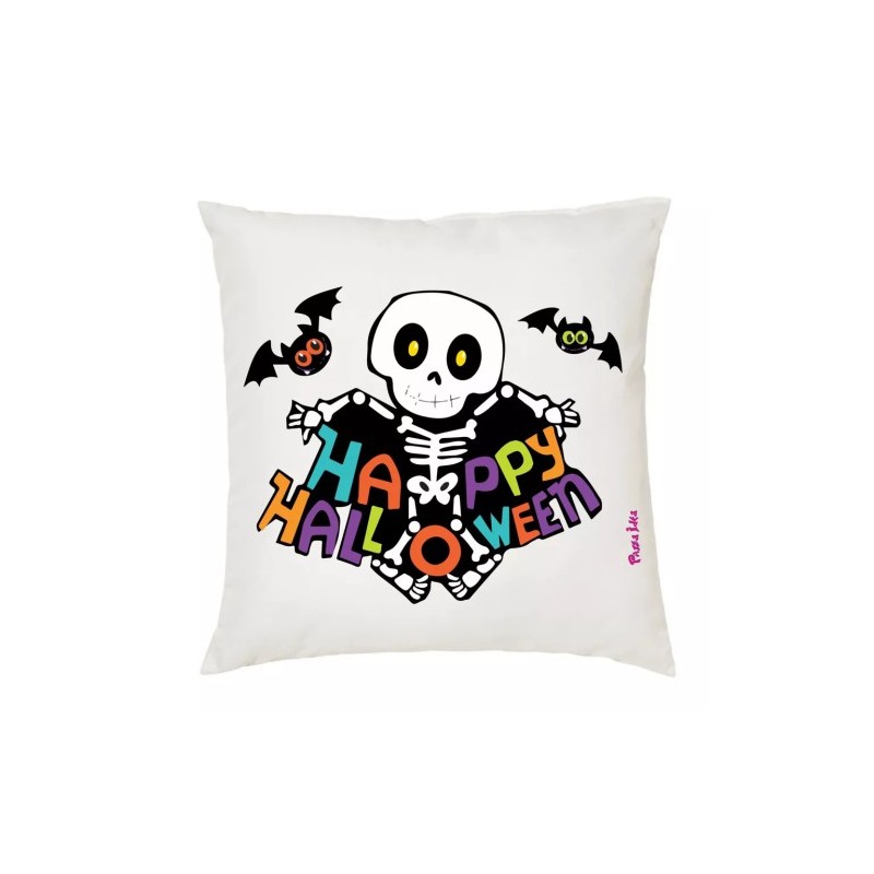 cuscino 40 x 40 scritta happy halloween scheletro idea regalo uomo donna