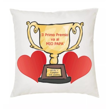 cuscino 40 x 40 scritta primo premio al papà idea regalo festa papa' compleanno