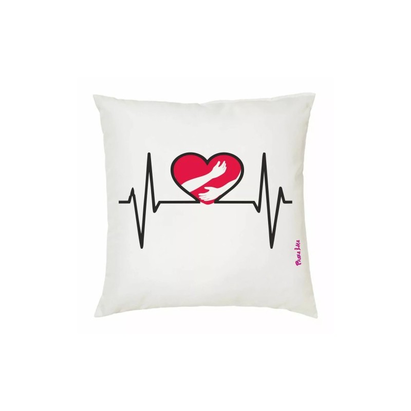 cuscino 40x40 con disegno cuore rosso abbraccio mani battito amore regalo