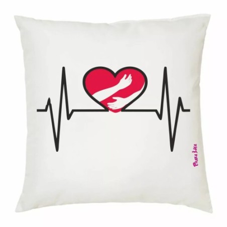 cuscino 40x40 con disegno cuore rosso abbraccio mani battito amore regalo