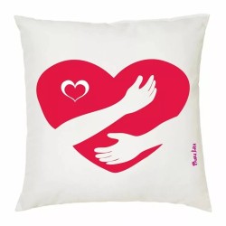 cuscino 40x40 con imbottitura disegno cuore rosso abbraccio mani amore