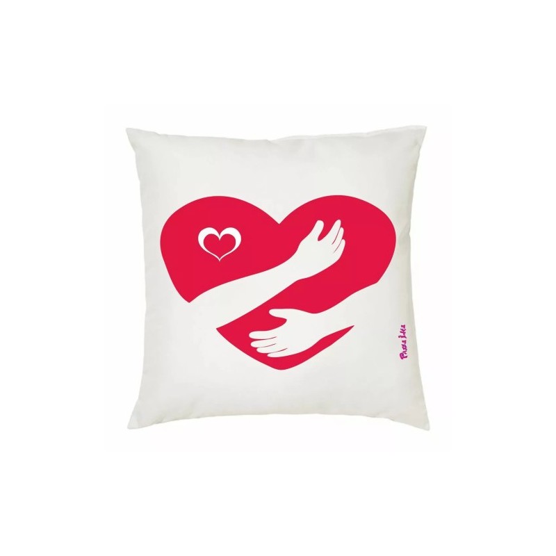 cuscino 40x40 con imbottitura disegno cuore rosso abbraccio mani amore