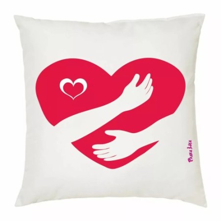 cuscino 40x40 con imbottitura disegno cuore rosso abbraccio mani amore