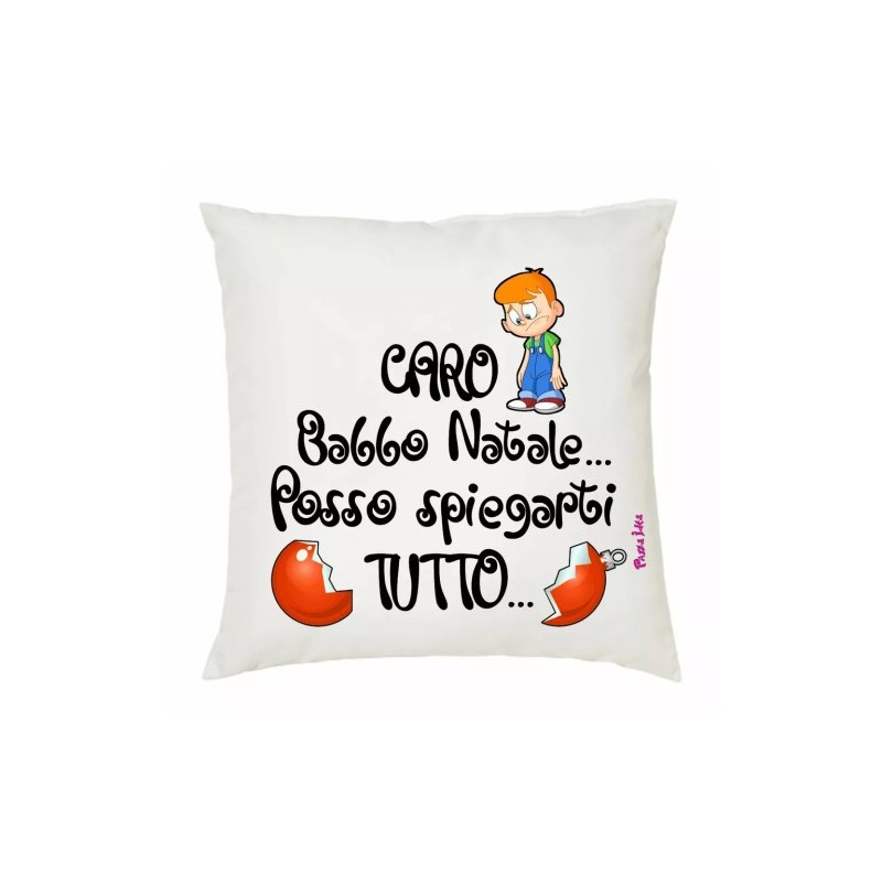 cuscino 40x40 scritta caro babbo natale posso spiegarti tutto idea regalo natale