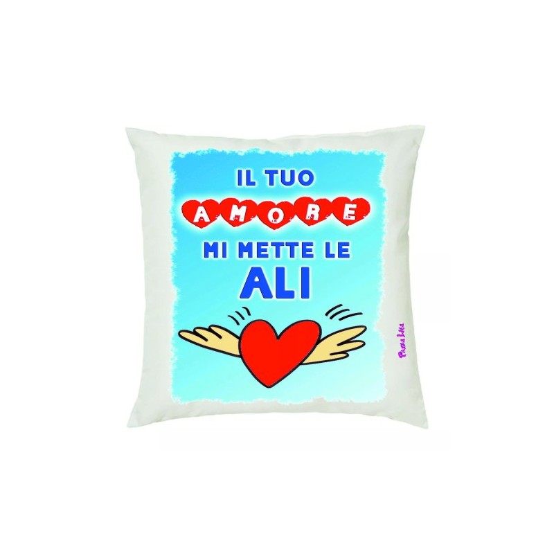 cuscino 40x40 scritta il tuo amore mi mette le ali idea regalo san valentino