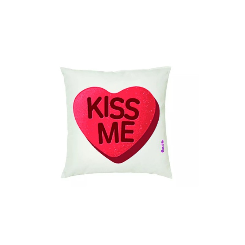 cuscino 40x40 scritta kiss me cuore rosso regalo san valentino uomo donna amore
