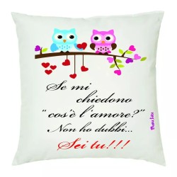 cuscino 40x40 scritta l'amore sei tu gufi idea regalo san valentino uomo donna