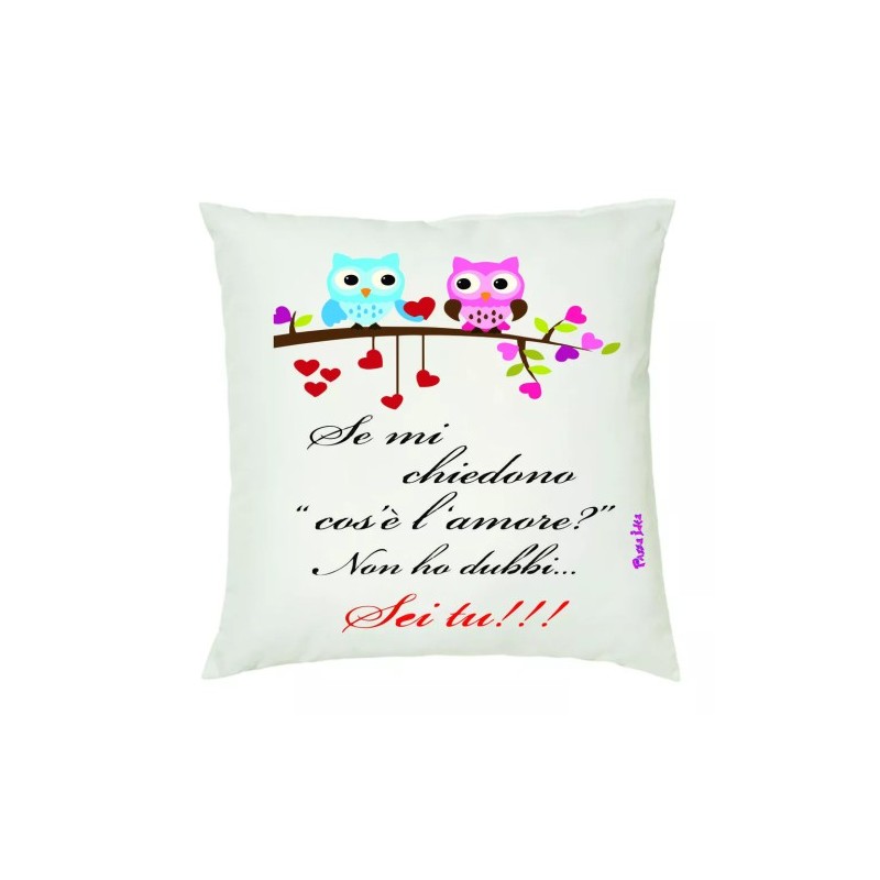 cuscino 40x40 scritta l'amore sei tu gufi idea regalo san valentino uomo donna