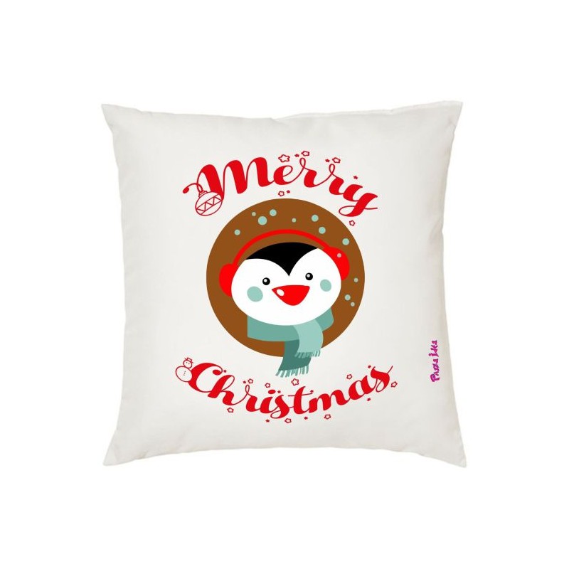 cuscino 40x40 scritta merry christmas buon natale pinguino idea regalo