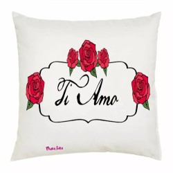 cuscino 40x40 scritta ti amo festa innamorati regalo amore rose rosse