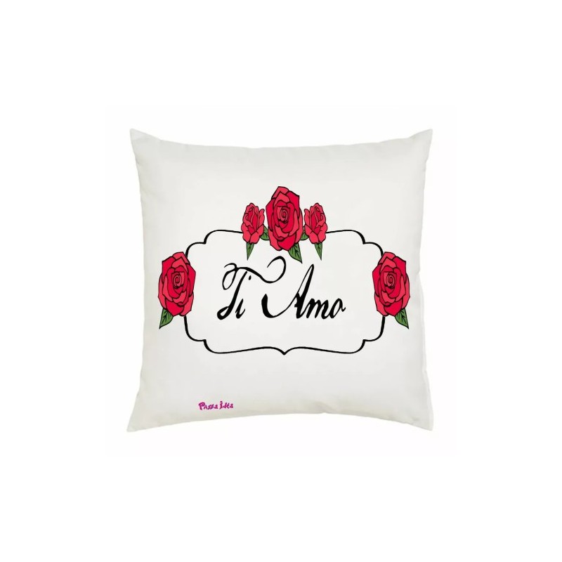 cuscino 40x40 scritta ti amo festa innamorati regalo amore rose rosse
