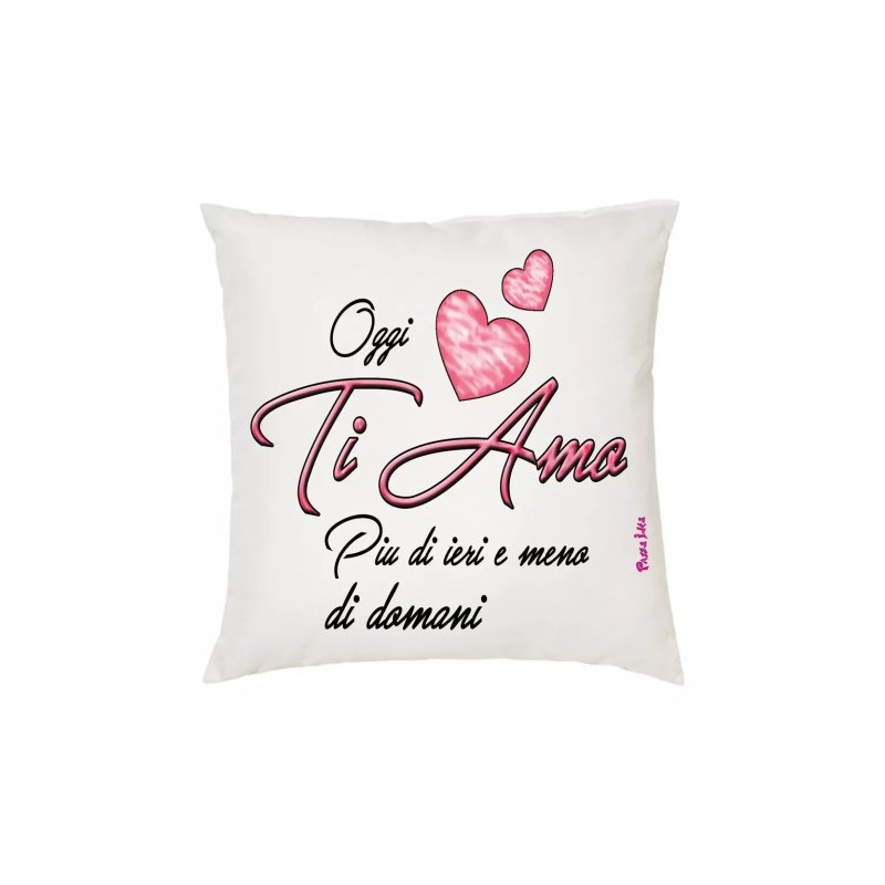 cuscino 40x40 scritta ti amo più di ieri meno domani regalo cuore san valentino