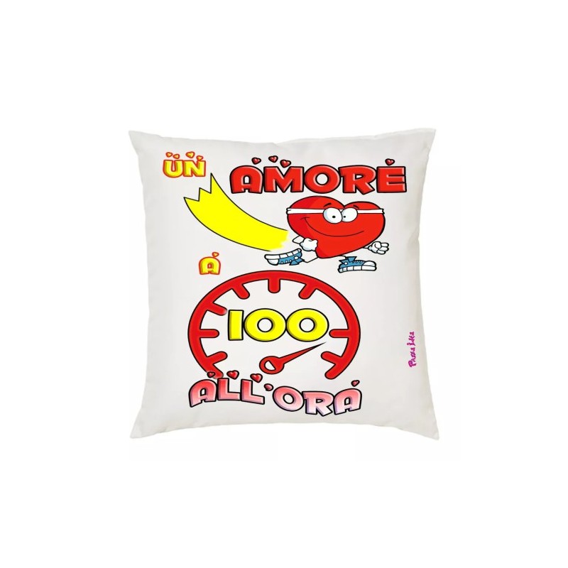 cuscino 40x40 scritta un amore a 100 all'ora idea regalo cuore san valentino