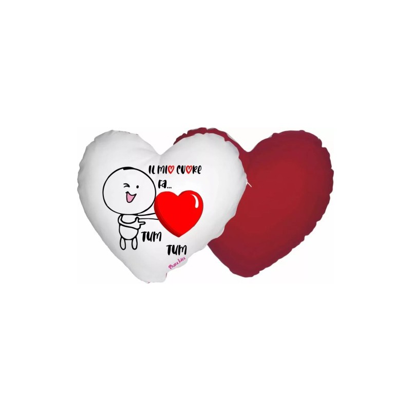 cuscino a forma di cuore con scritta il mio cuore fa tum tum festa innamorati