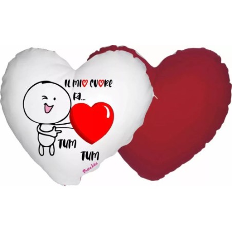 cuscino a forma di cuore con scritta il mio cuore fa tum tum festa innamorati