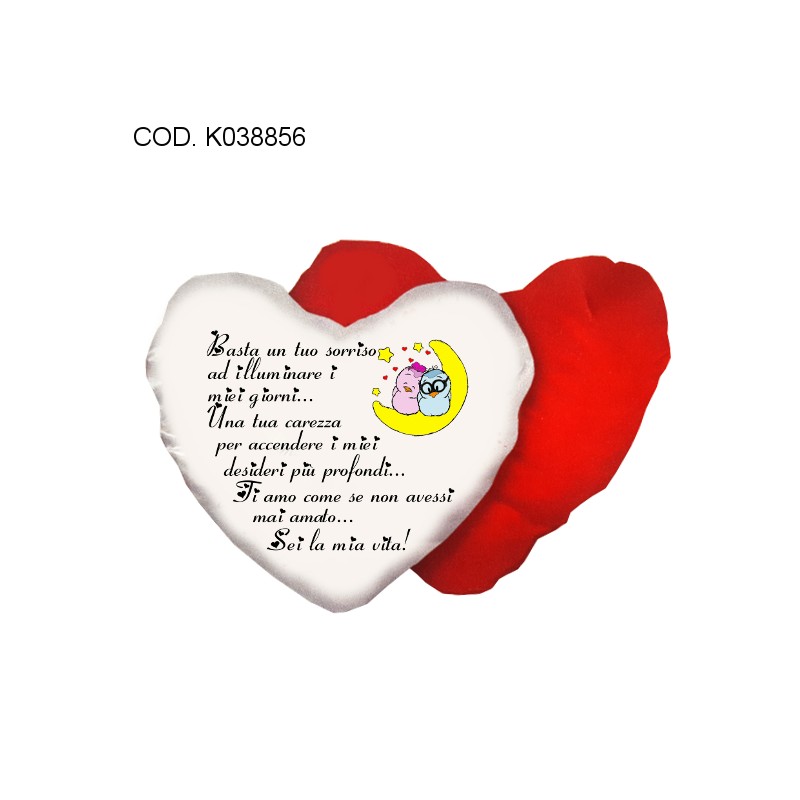cuscino bianco rosso forma cuore scritta poesia AMORE san valentino innamorati