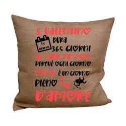 cuscino juta 40x40 scritta giorno pieno d'amore regalo cuore festa innamorati