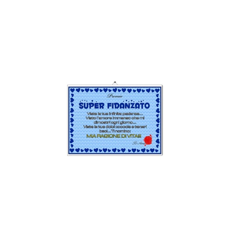 diploma plastificato parete 30x20 scritta super fidanzato regalo san valentino