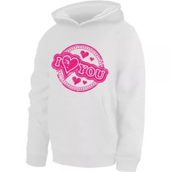 felpa bianca donna cappuccio cotone scritta i love you idea regalo san valentino